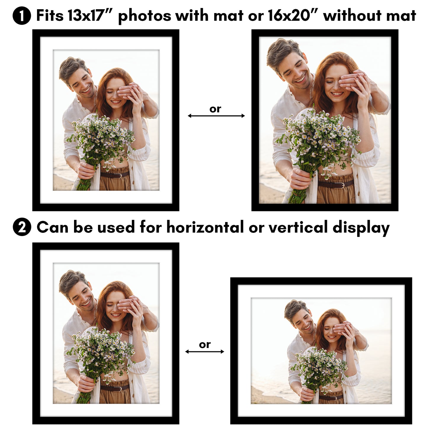Americanflat | Black Picture Frames | Shatter-Resistant Glass | 3 Pack | Use with the Included Mats