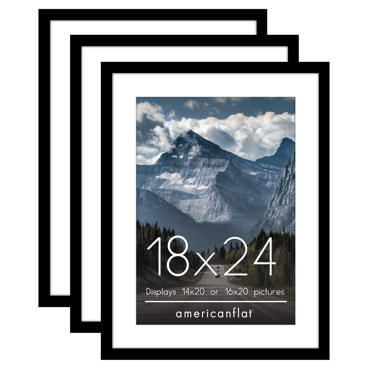 Americanflat | Black Picture Frames | Shatter-Resistant Glass | 3 Pack | Use with the Included Mats