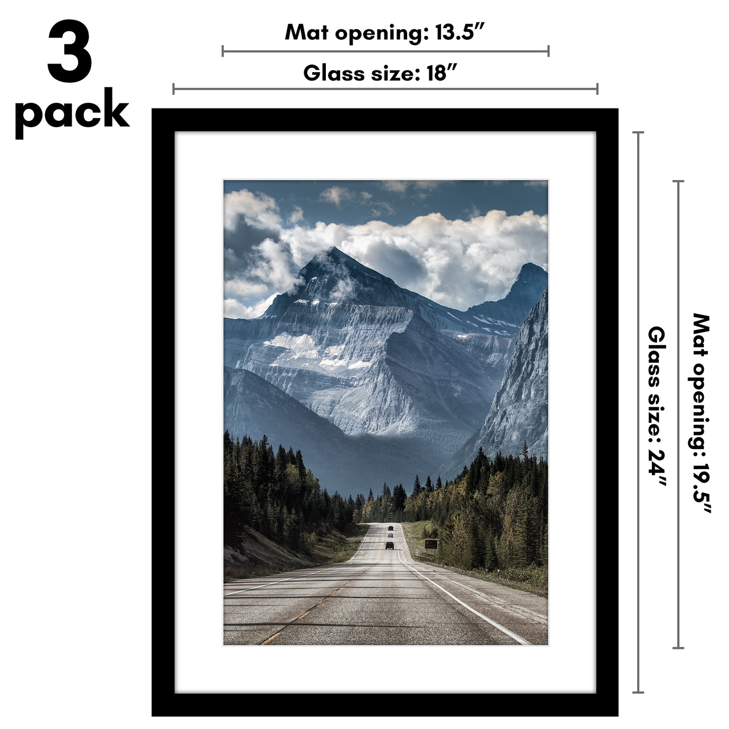Americanflat | Black Picture Frames | Shatter-Resistant Glass | 3 Pack | Use with the Included Mats