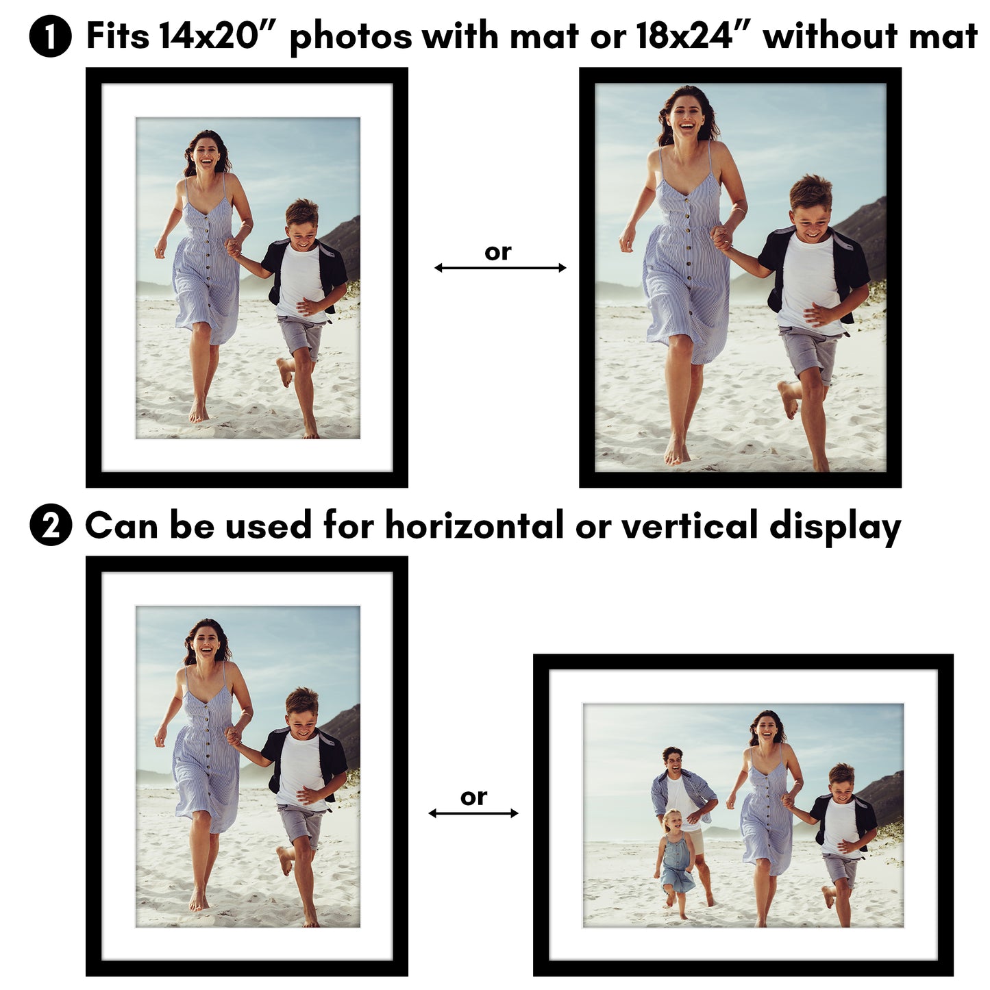 Americanflat | Black Picture Frames | Shatter-Resistant Glass | 3 Pack | Use with the Included Mats