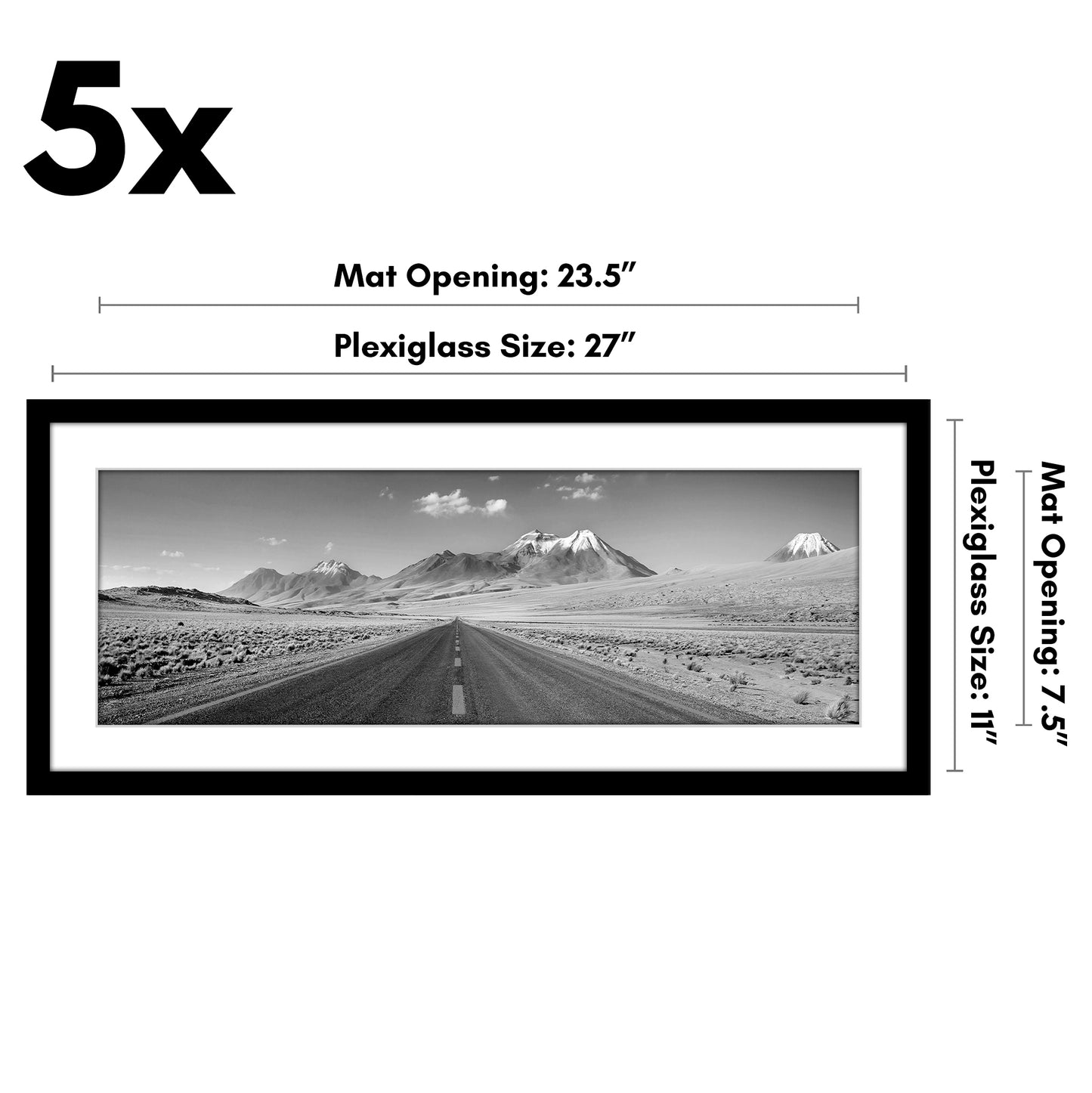 Americanflat 11x27 Poster Frame with Polished Plexiglass - Set of 5 - Use as 8x24 Frame with Mat or 11x27 Frame Without Mat - Galleria Collection - Gallery Wall Frame Set for Wall Display - Black