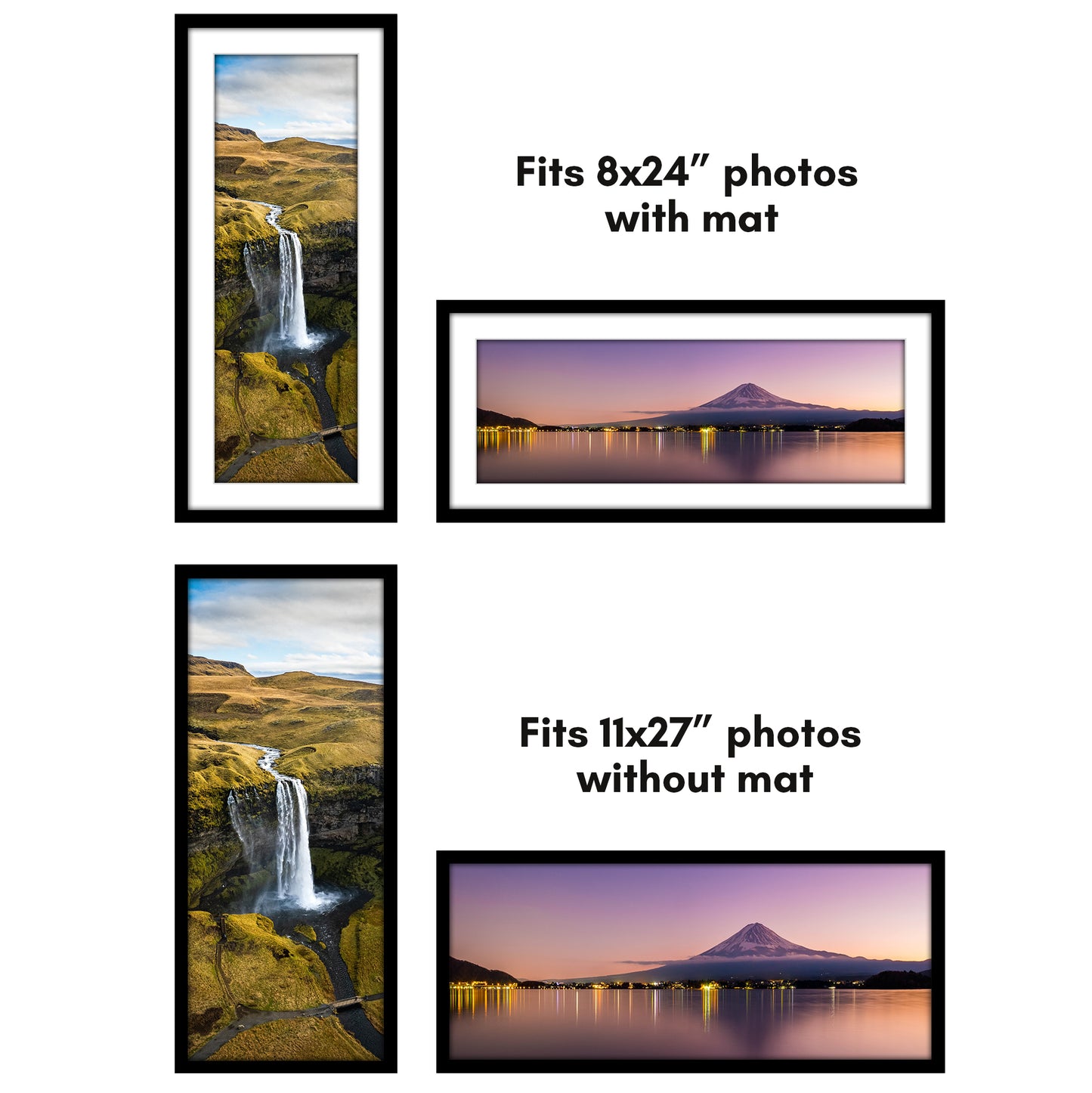 Americanflat 11x27 Poster Frame with Polished Plexiglass - Set of 5 - Use as 8x24 Frame with Mat or 11x27 Frame Without Mat - Galleria Collection - Gallery Wall Frame Set for Wall Display - Black
