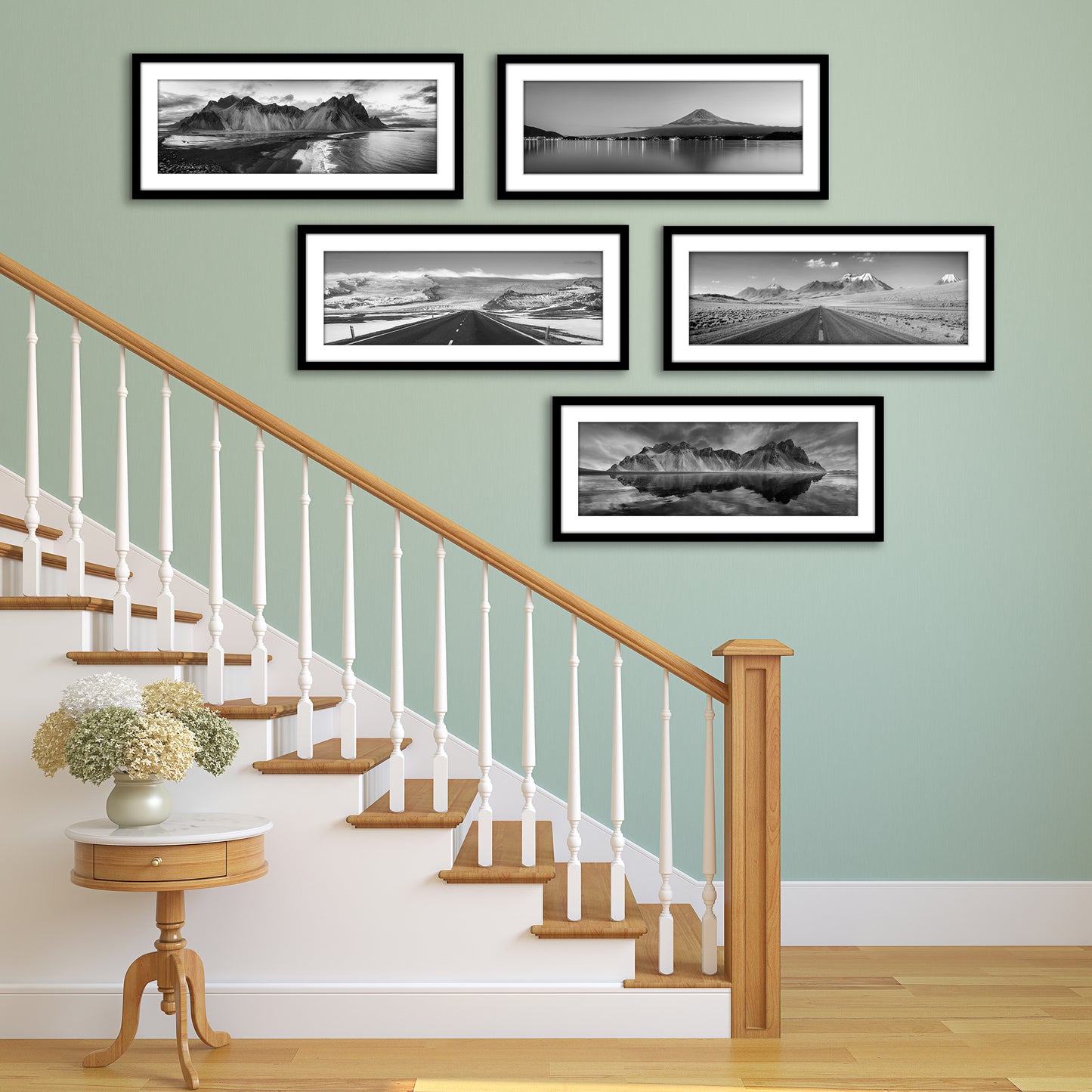 Americanflat 11x27 Poster Frame with Polished Plexiglass - Set of 5 - Use as 8x24 Frame with Mat or 11x27 Frame Without Mat - Galleria Collection - Gallery Wall Frame Set for Wall Display - Black