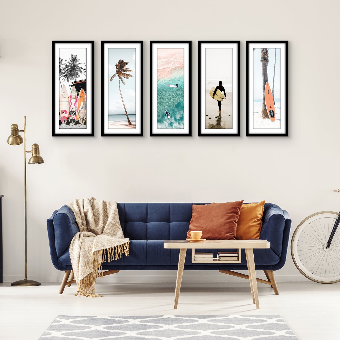Americanflat 11x27 Poster Frame with Polished Plexiglass - Set of 5 - Use as 8x24 Frame with Mat or 11x27 Frame Without Mat - Galleria Collection - Gallery Wall Frame Set for Wall Display - Black