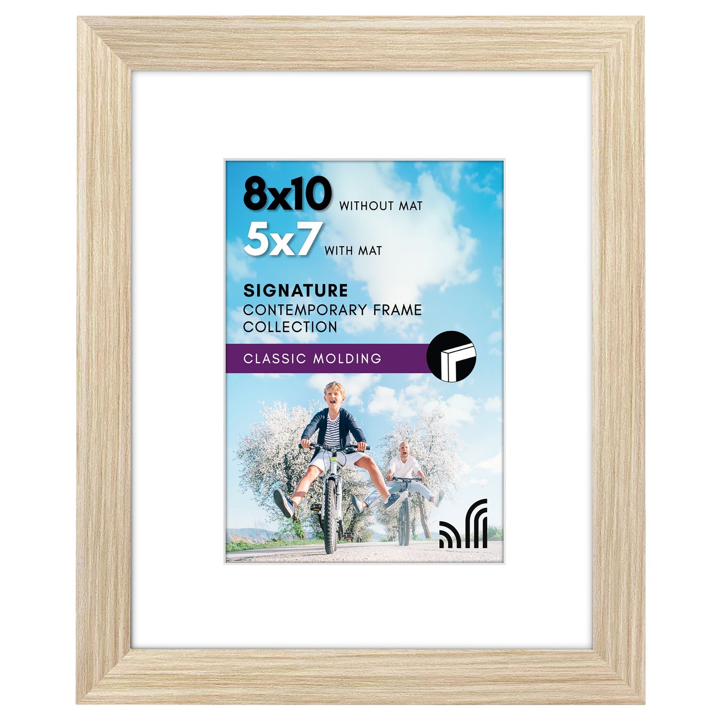 Americanflat 8x10 Picture Frame with Shatter-Resistant Glass - Use as 5x7 Frame with Mat or Display 8x10 Photo Without Mat - Signature Collection - Photo Frames for Tabletop and Wall - Natural Oak
