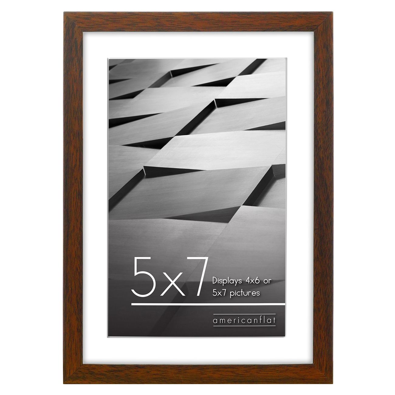 Americanflat 5x7 Picture Frame with Shatter-Resistant Glass - Use as 4x6 Frame with Mat or Display 5x7 Photo Without Mat - Streamline Collection - Picture Frames for Tabletop and Wall - Walnut