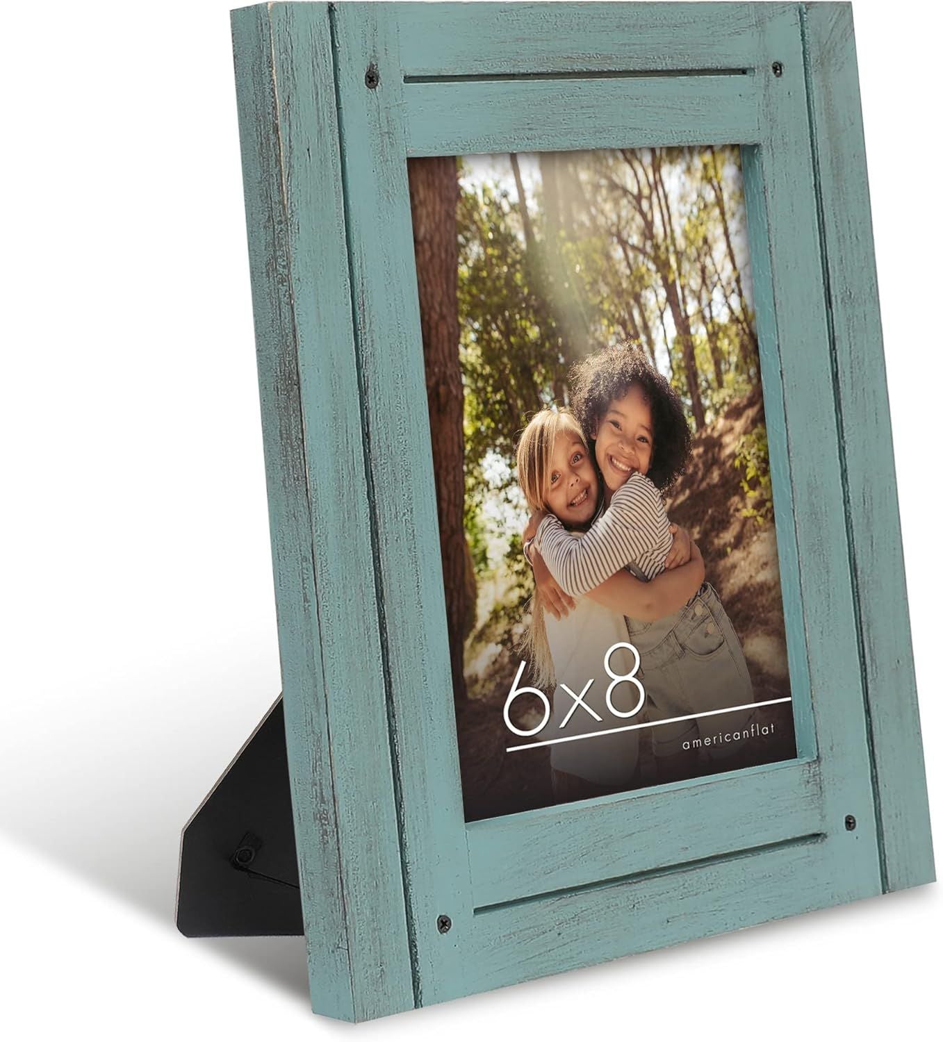 Americanflat 6x8 Picture Frame with Polished, Crystal Clear Glass - Hampton Collection - Distressed Wood Picture Frames for Tabletop and Wall Display - Turquoise Blue