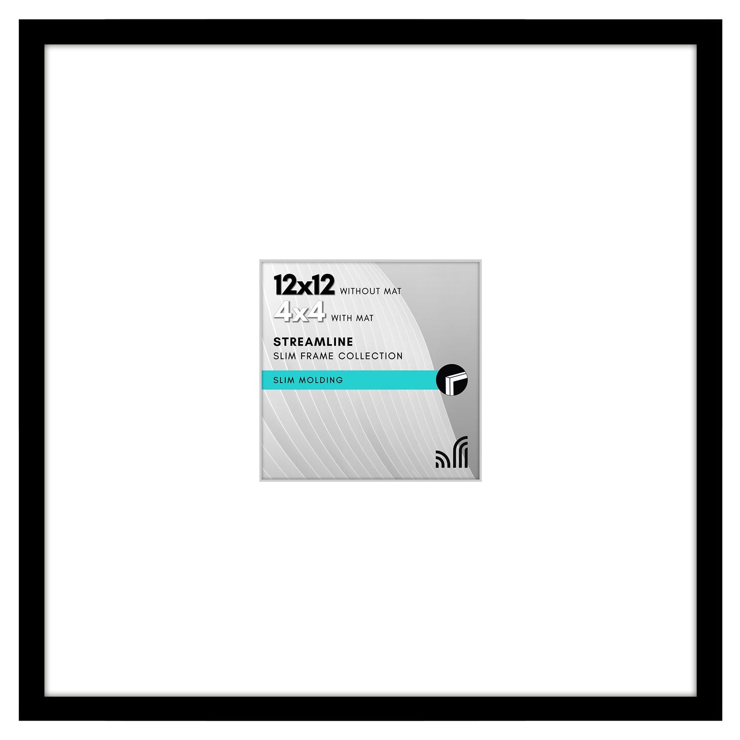Americanflat 12x12 Picture Frame with Polished Plexiglass - Use as 4x4 Frame with Mat or Display 12x12 Photo Without Mat - Streamline Collection - Thin Border Square Frames for Wall Display - Black