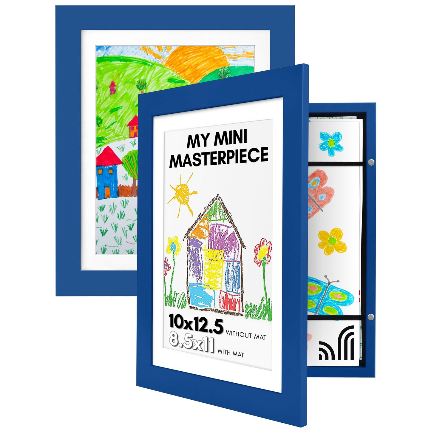 Americanflat 10x12.5 Kids Art Frame - Front Loading Picture Frame - Set of 2 - Use as 8.5x11 Frame with Mat or 10x12.5 Frame Without Mat - My Mini Masterpiece - Holds 100 Artworks - Blue