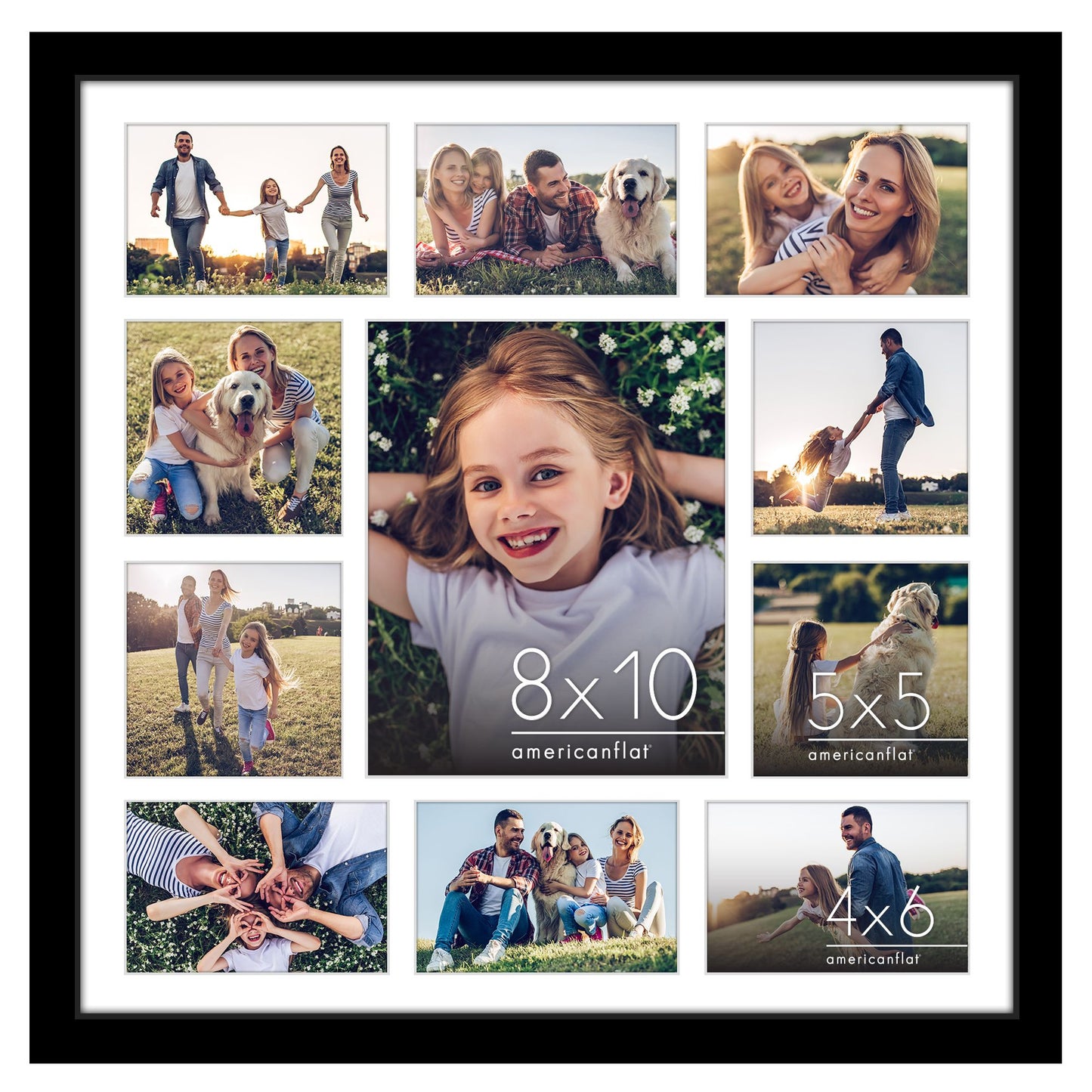 Americanflat 20x20 Collage Picture Frame with Polished Plexiglass - Multi Picture Frames Fit One 8x10, Four 5x5 and Six 4x6 Photos or Use as One 20x20 Frame - Signature Collection - Black