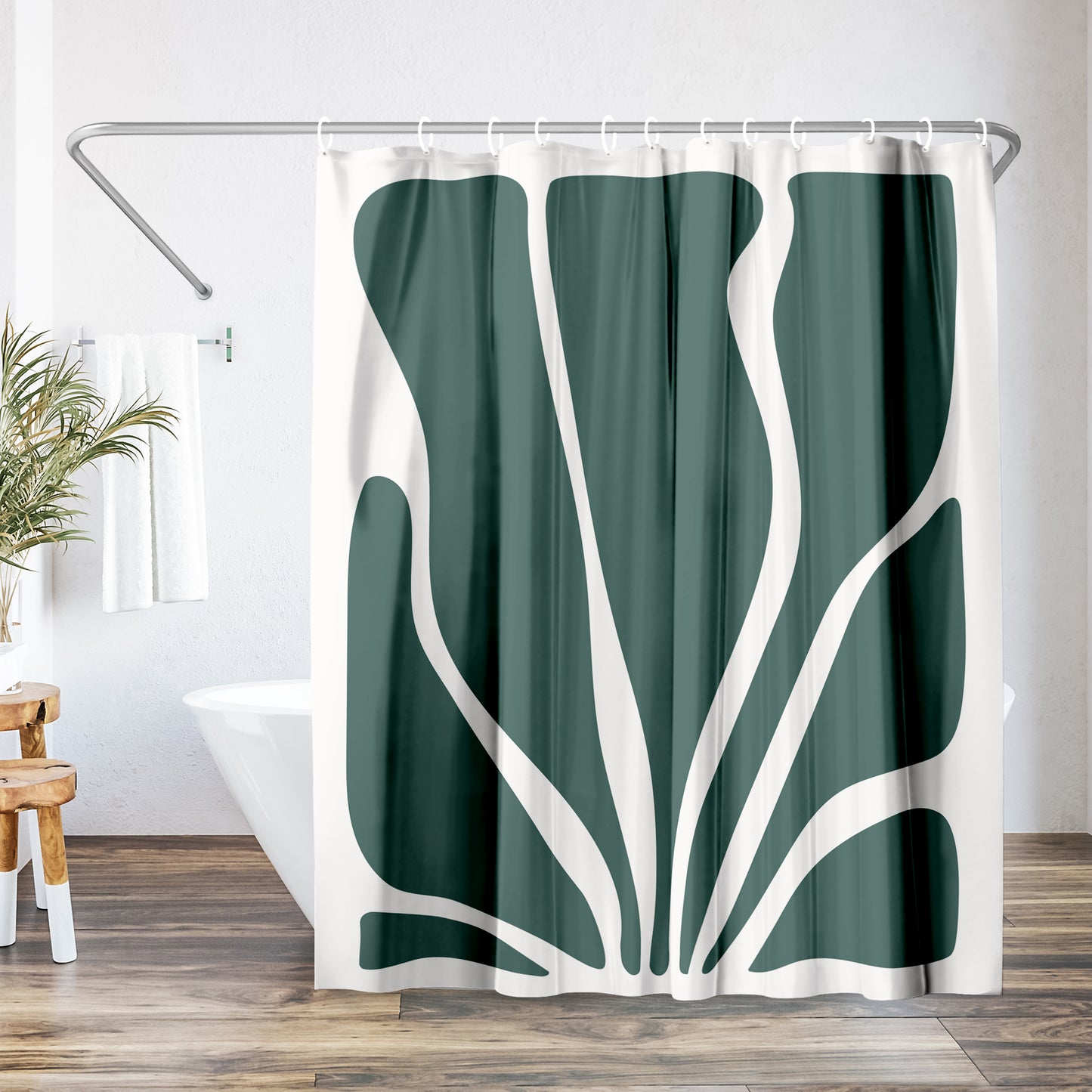 71x74 Abstract Shower Curtain with 12 Metal Grommets | Bold Seaweed Design