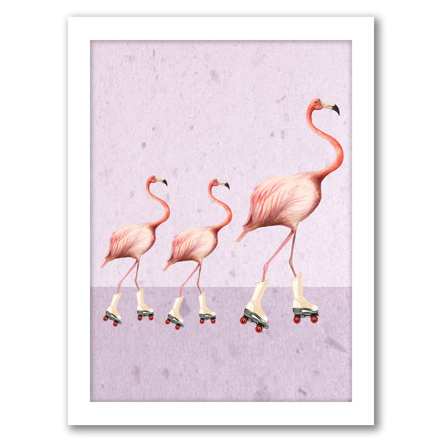 Flamingo Rollerskate Familly By Coco De Paris - White Framed Print
