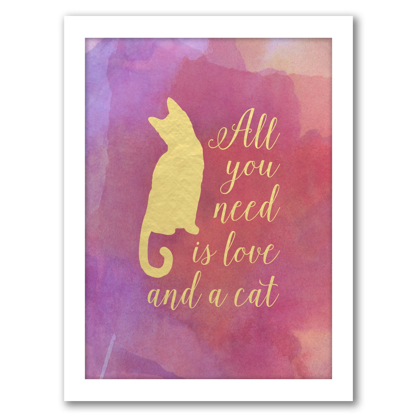 Love And A Cat Watercolor & Gold by Samantha Ranlet - Framed Print