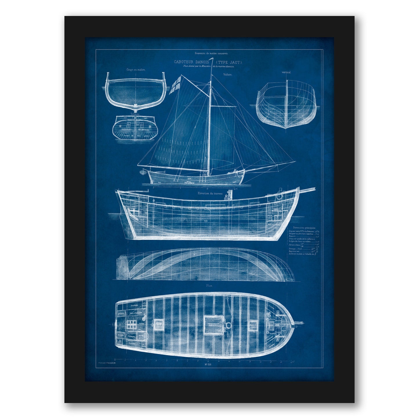 Antique Ship Blueprint II by Vision Studio by World Art Group - Framed Print