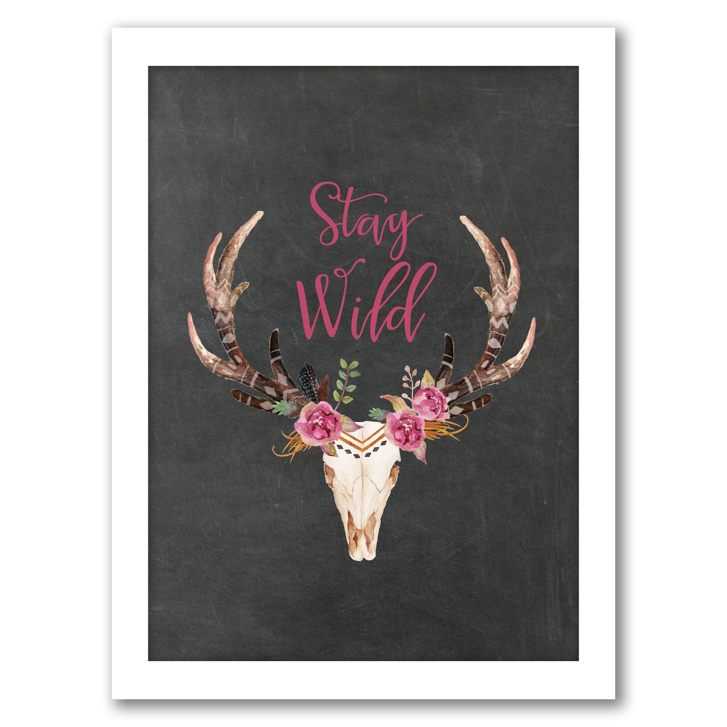 Stay Wild Skull Chalkboard by Amy Brinkman - Framed Print