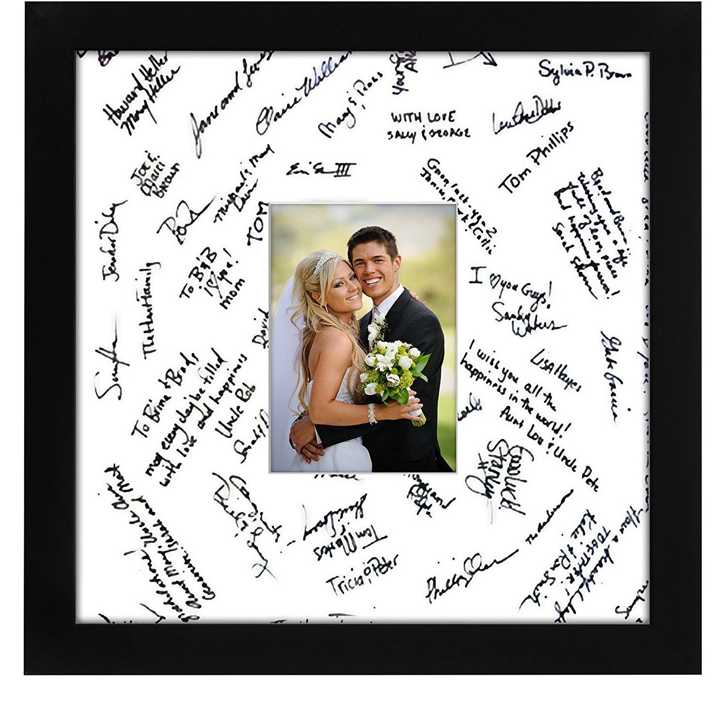 Wedding Signature Picture Frame - Display Pictures 5x7 or 14x14 Without Mat - Made with Glass - Picture Frame - Americanflat