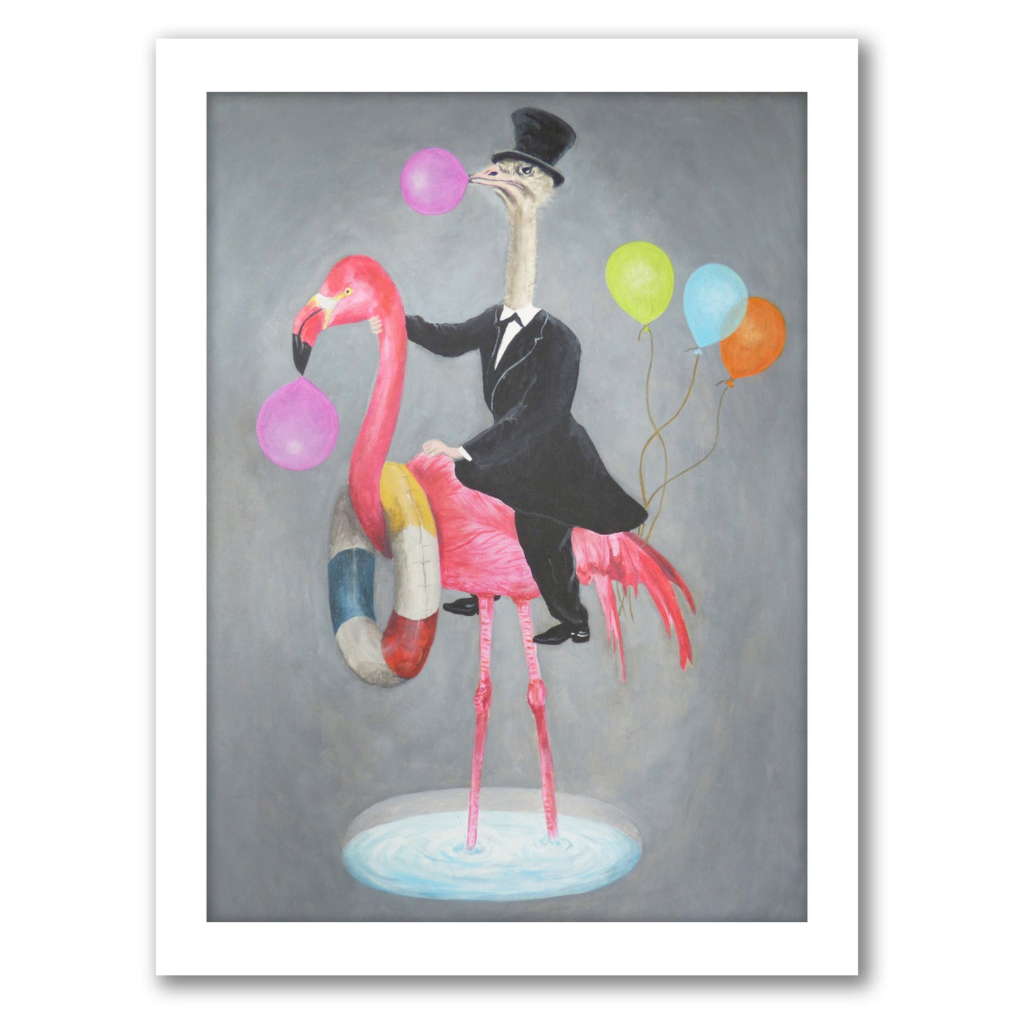 Flamingo With Ostrich By Coco De Paris - Framed Print