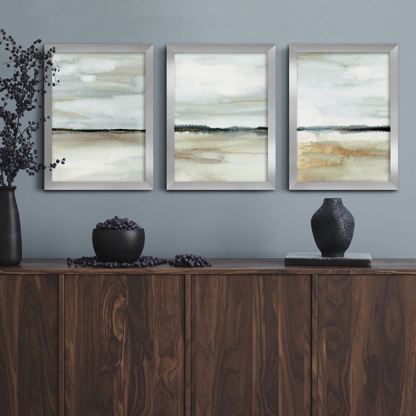 Watercolor Horizon by PI Studio - 3 Piece Gallery Framed Print Art Set