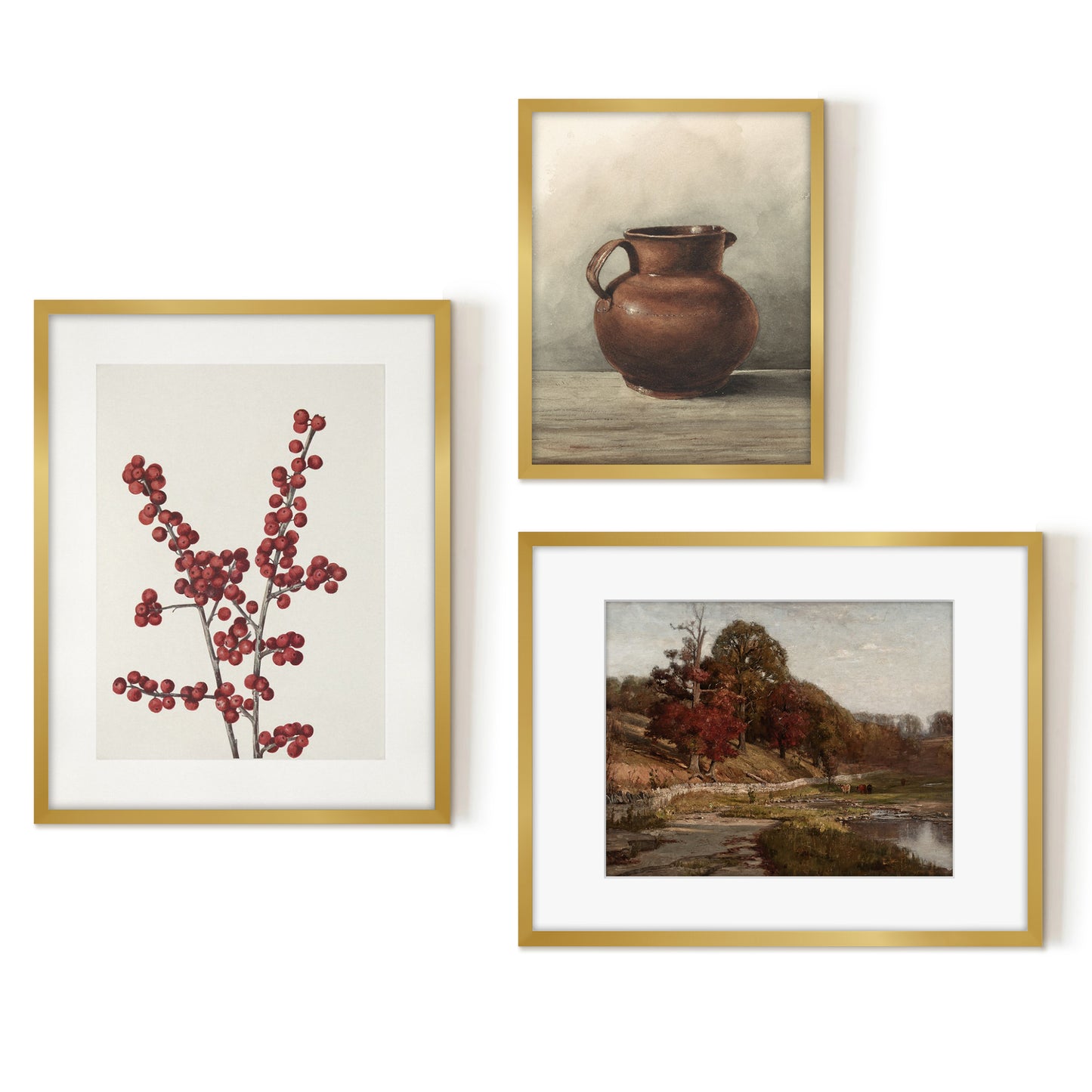 3 Piece Vintage Gallery Wall Art Set - Crimson Harvest Art by Maple + Oak