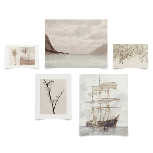 5 Piece Vintage Gallery Wall Art Set Poster - Harmony of Nature Art by Maple + Oak - Prints