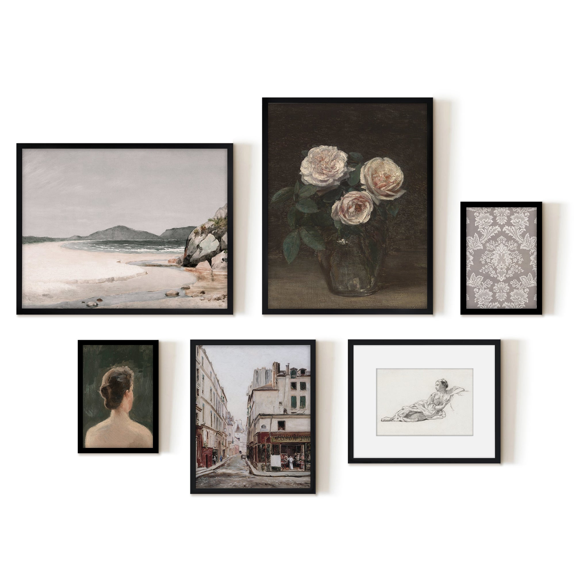 6 Piece Vintage Gallery Wall Art Set Graceful Reverie Art by Maple