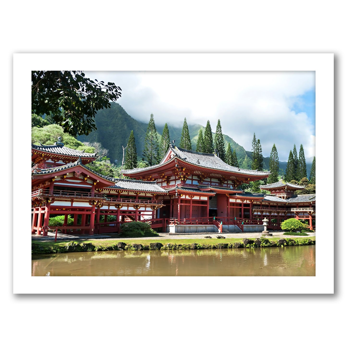 Byodo In Temple by Amanda Abel - White Framed Print
