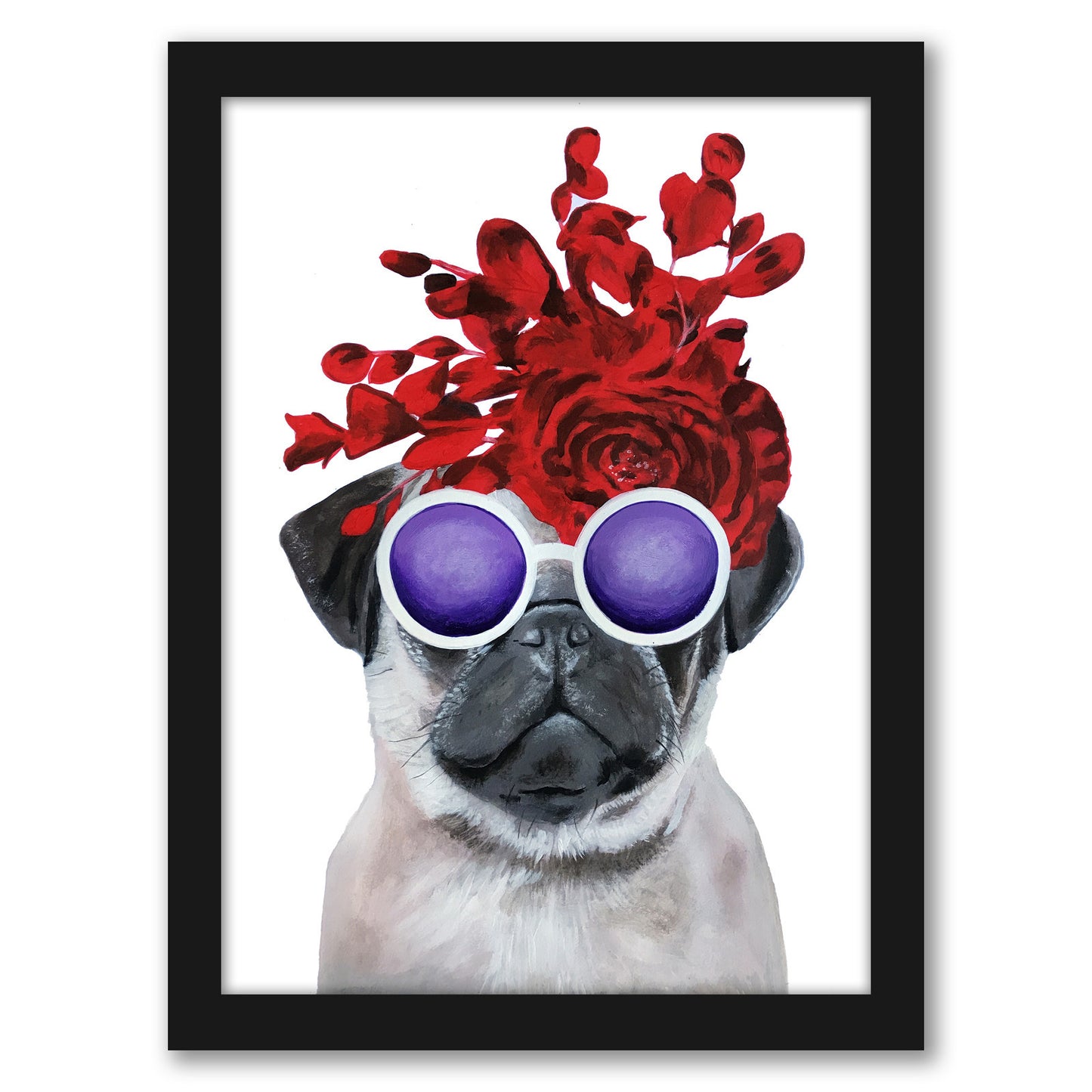 Flower Power Pug White By Coco De Paris - Framed Print