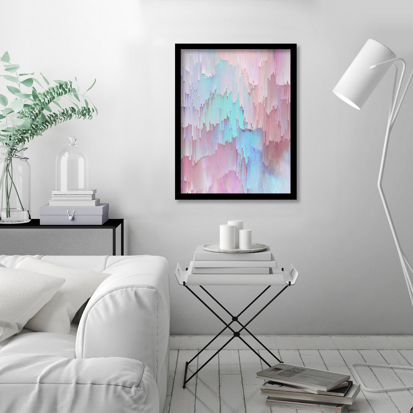 Light Blue And Pink Glitches by Emanuela Carratoni - Framed Print