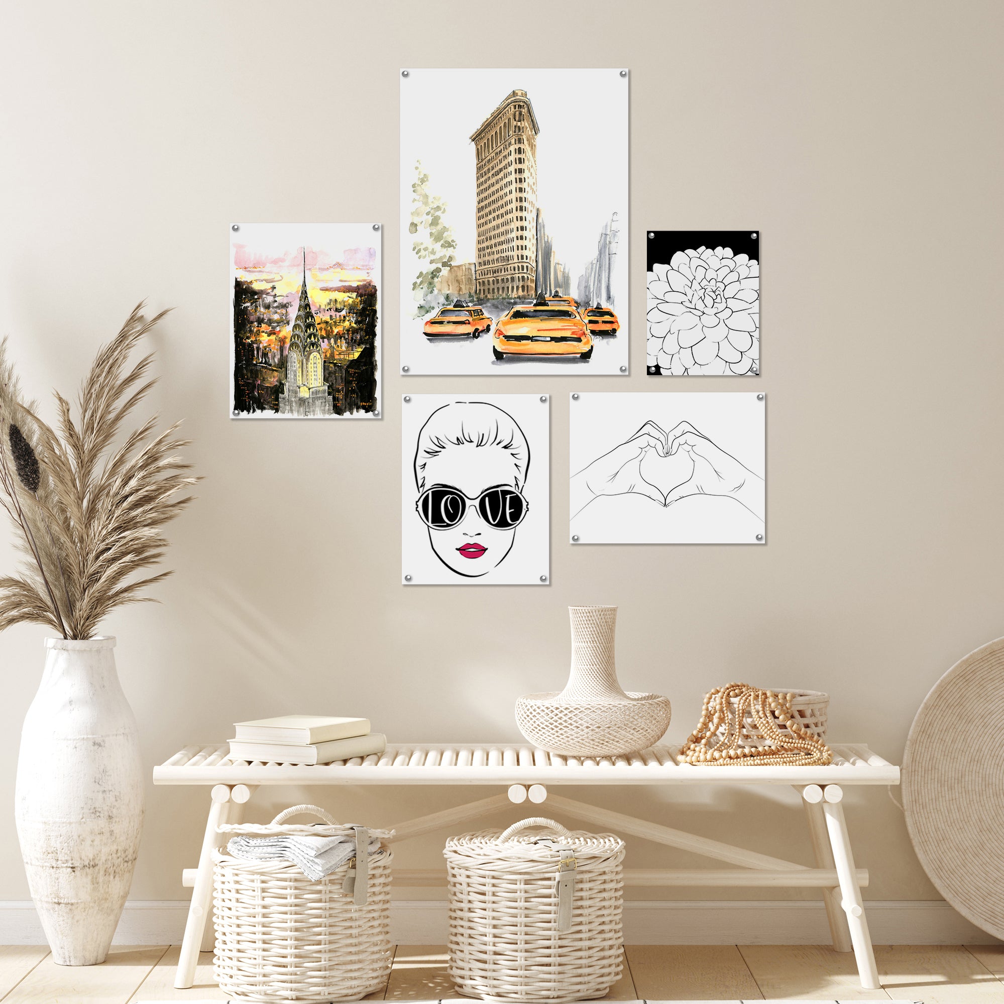 5 Piece Poster Gallery Wall Art Set Watercolor NYC Women Love Prin