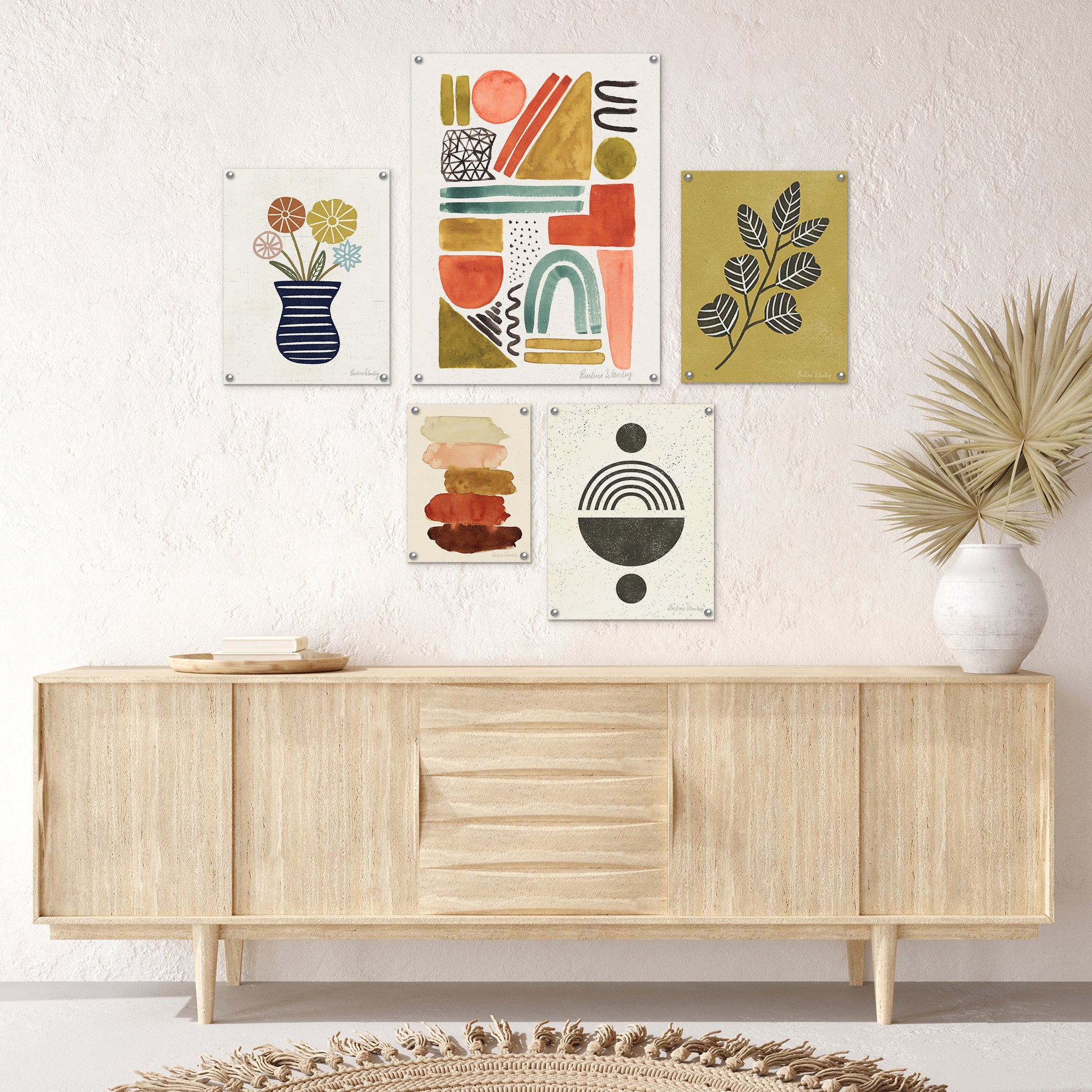 5 Piece Poster Gallery Wall Art Set Colorful Abstract Floral Shapes