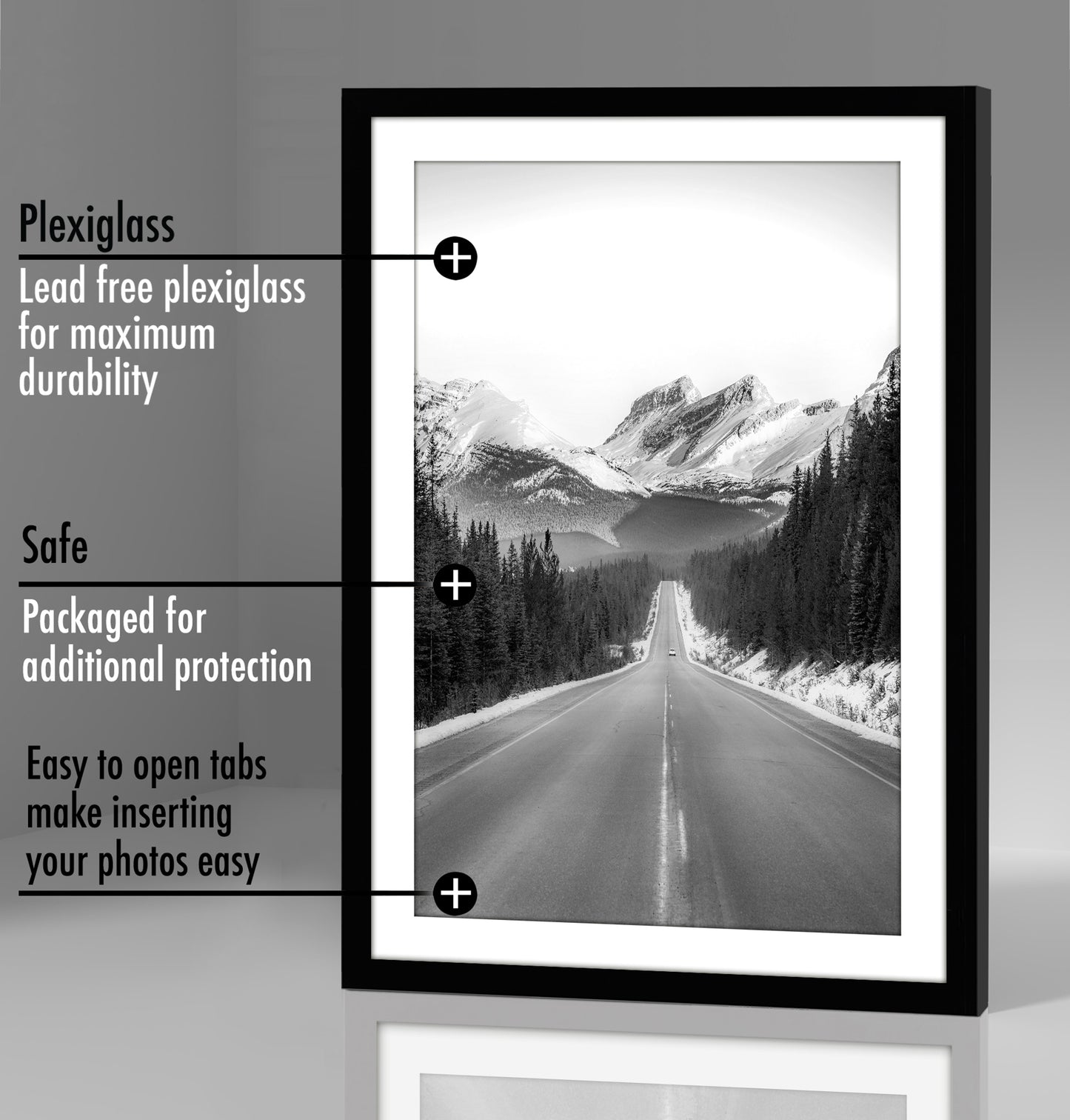 Picture Frame - Set of 2 - with Mat or Without Mat - Plexiglass Cover and Hanging Hardware included