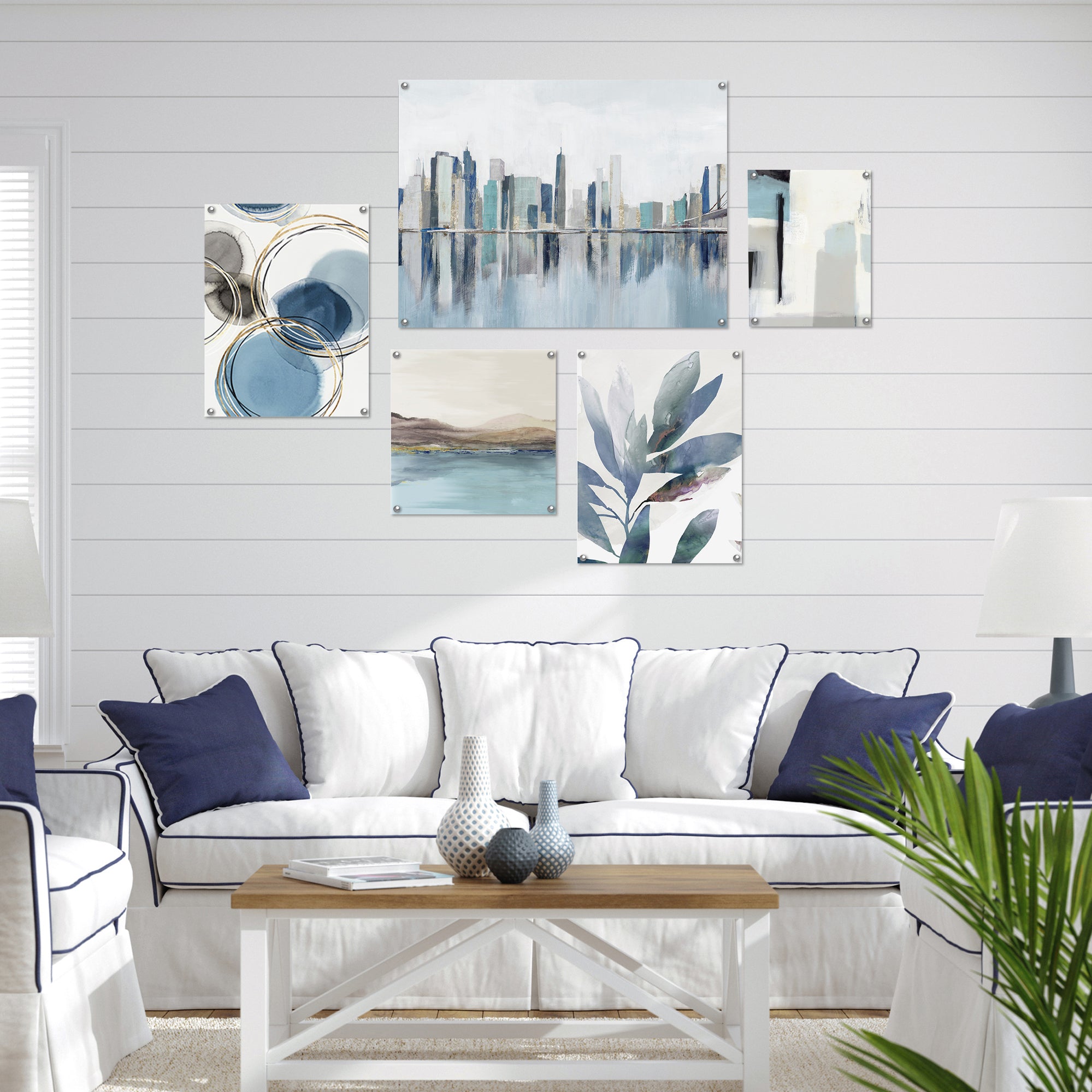 5 Piece Poster Gallery Wall Art Set Blue Watercolor Floral Abstract