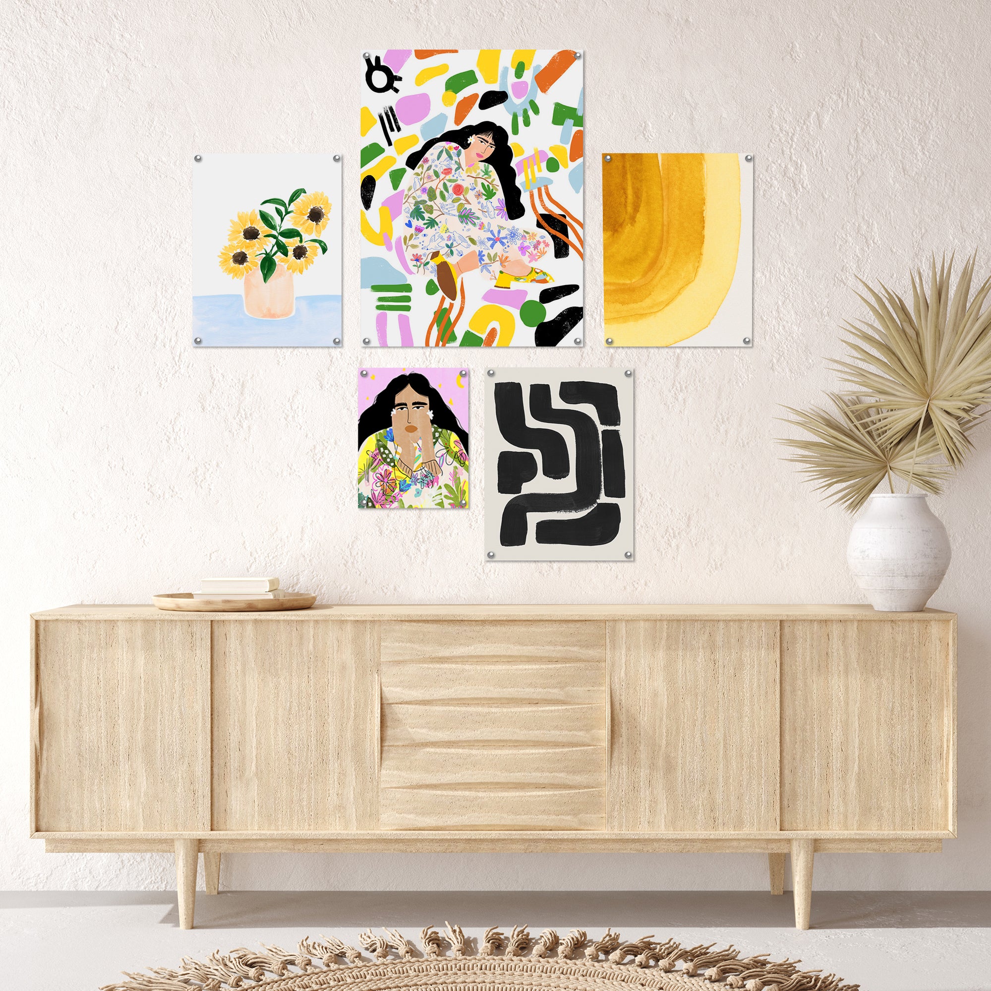 5 Piece Poster Gallery Wall Art Set Colorful Abstract Botanical Woma