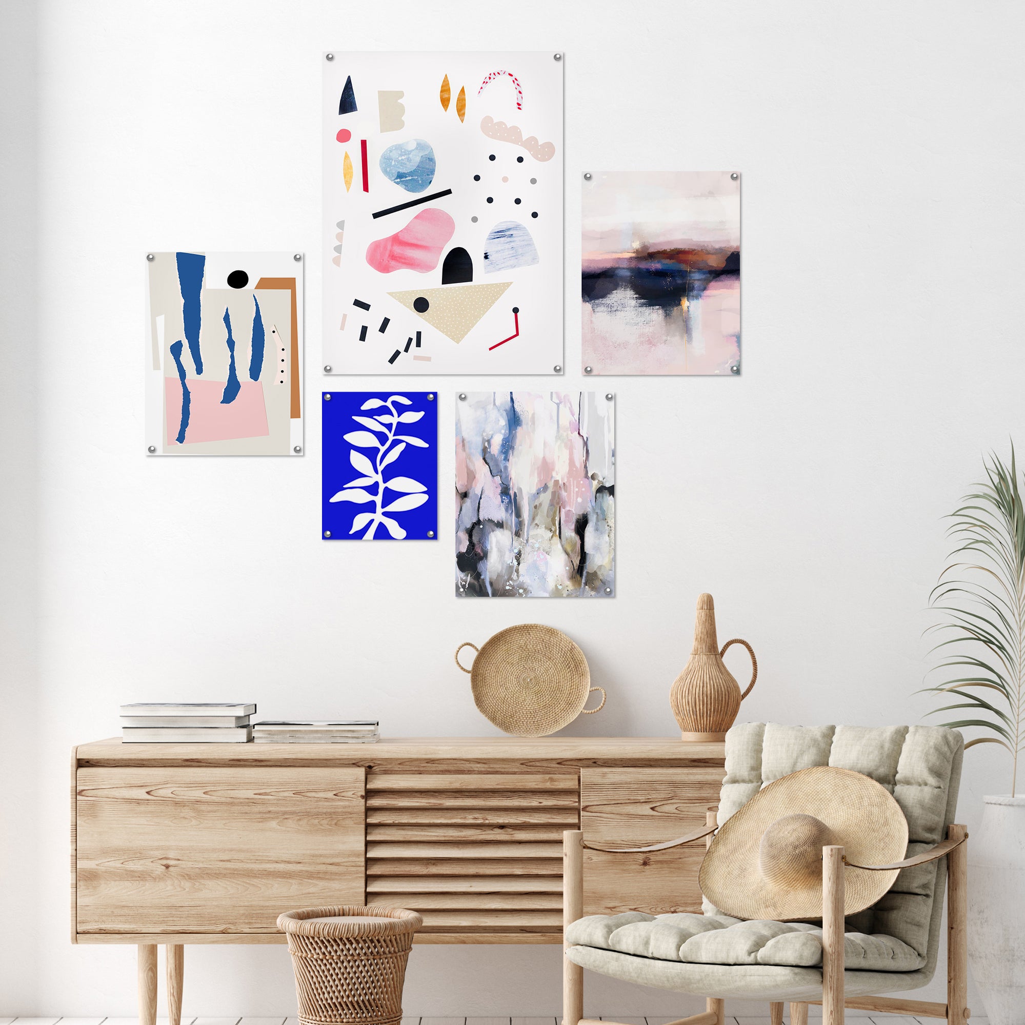5 Piece Poster Gallery Wall Art Set Blue & Pink Matisse Abstract Sha
