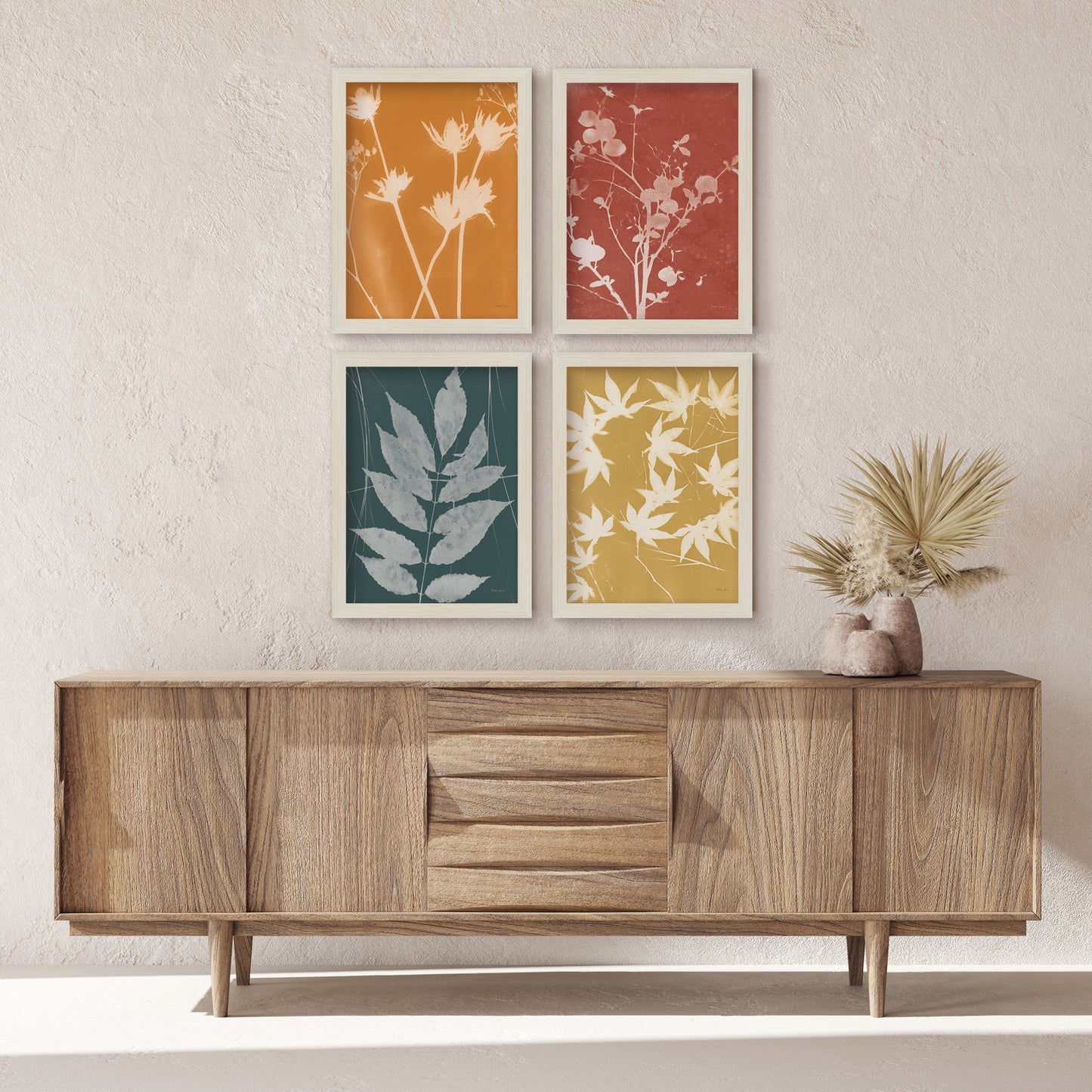 Fall Cyanotype by Silvia Vassileva - 4 Piece Gallery Framed Print Art Set