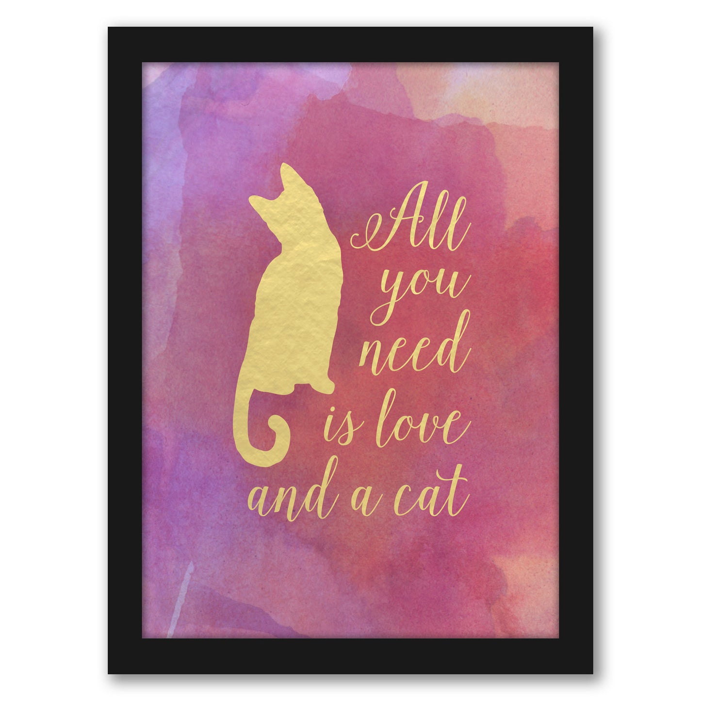 Love And A Cat Watercolor & Gold by Samantha Ranlet - Framed Print