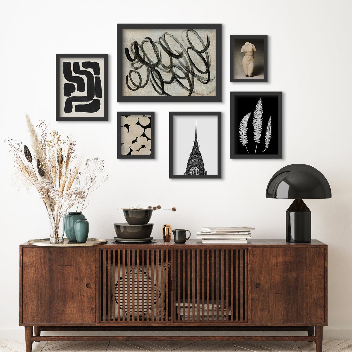 Monochromatic Ink Maze - 6 Piece Framed Gallery Wall Set - Art Set - Americanflat