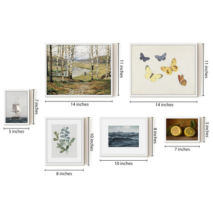 6 Piece Vintage Gallery Wall Art Set - Whimsical Nature's Palette Art by Maple + Oak