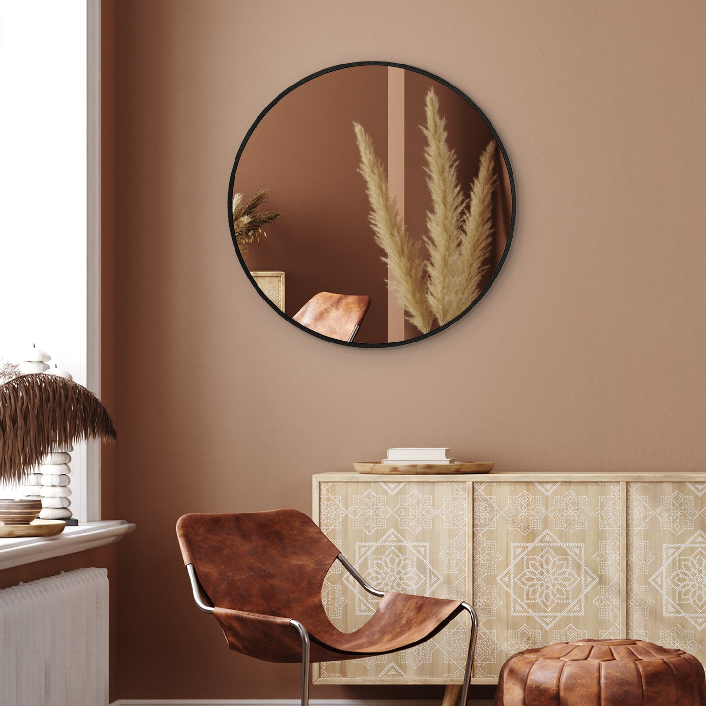 Framed Round Mirror - Circle Mirror for Bathroom, Bedroom, Entryway, Living Room