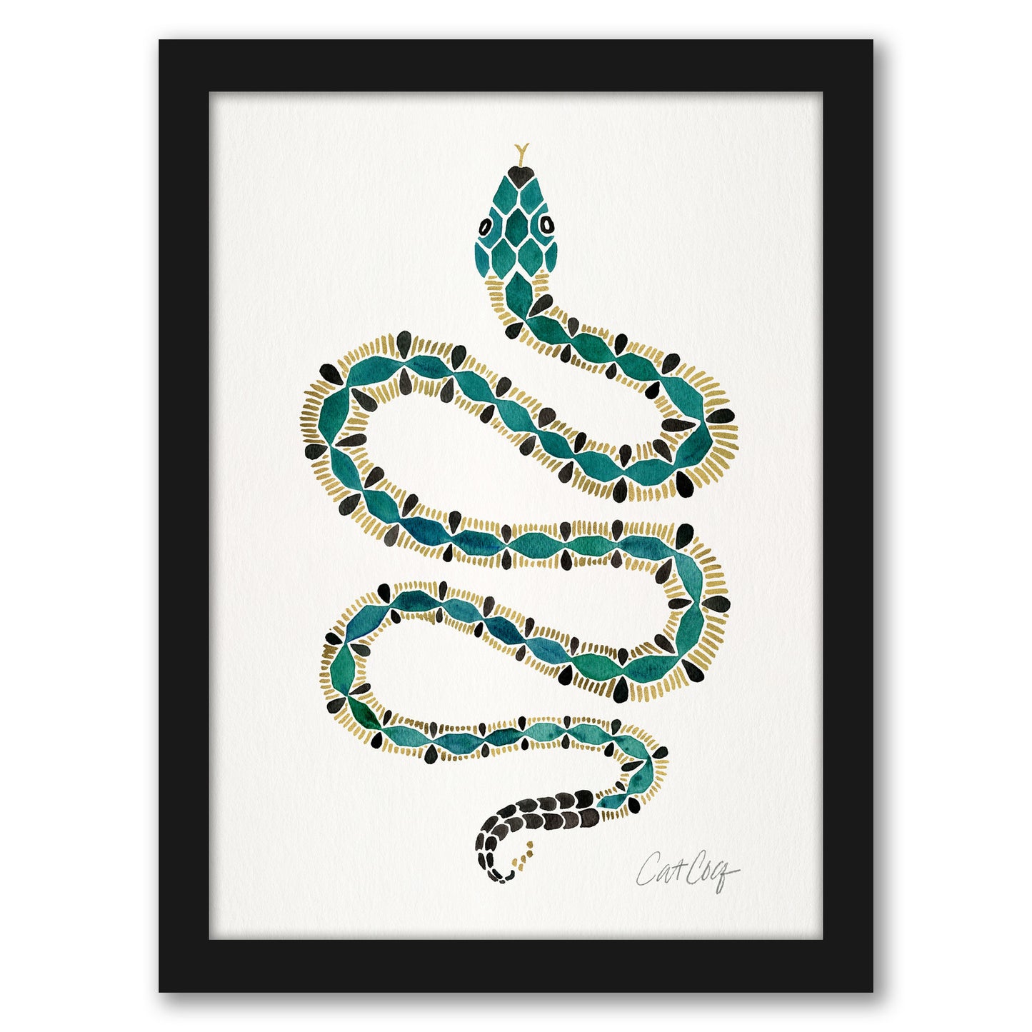 Emerald Gold Serpent by Cat Coquillette - Framed Print