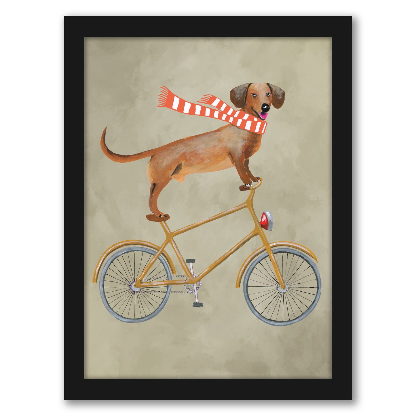 Daschund On Bicycle By Coco De Paris - Framed Print