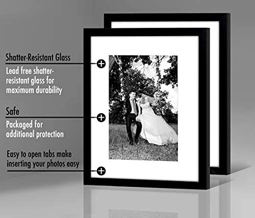 2 Pack -12x16 Picture Frame in Black - Displays 8x12 With Mat or 12x16 Without Mat - Composite Wood with Shatter Resistant Glass - Horizontal and Vertical Formats for Wall - Americanflat