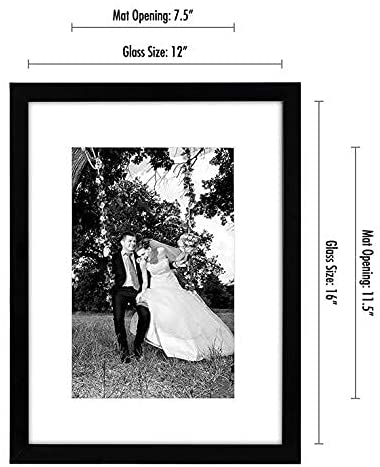2 Pack -12x16 Picture Frame in Black - Displays 8x12 With Mat or 12x16 Without Mat - Composite Wood with Shatter Resistant Glass - Horizontal and Vertical Formats for Wall - Americanflat