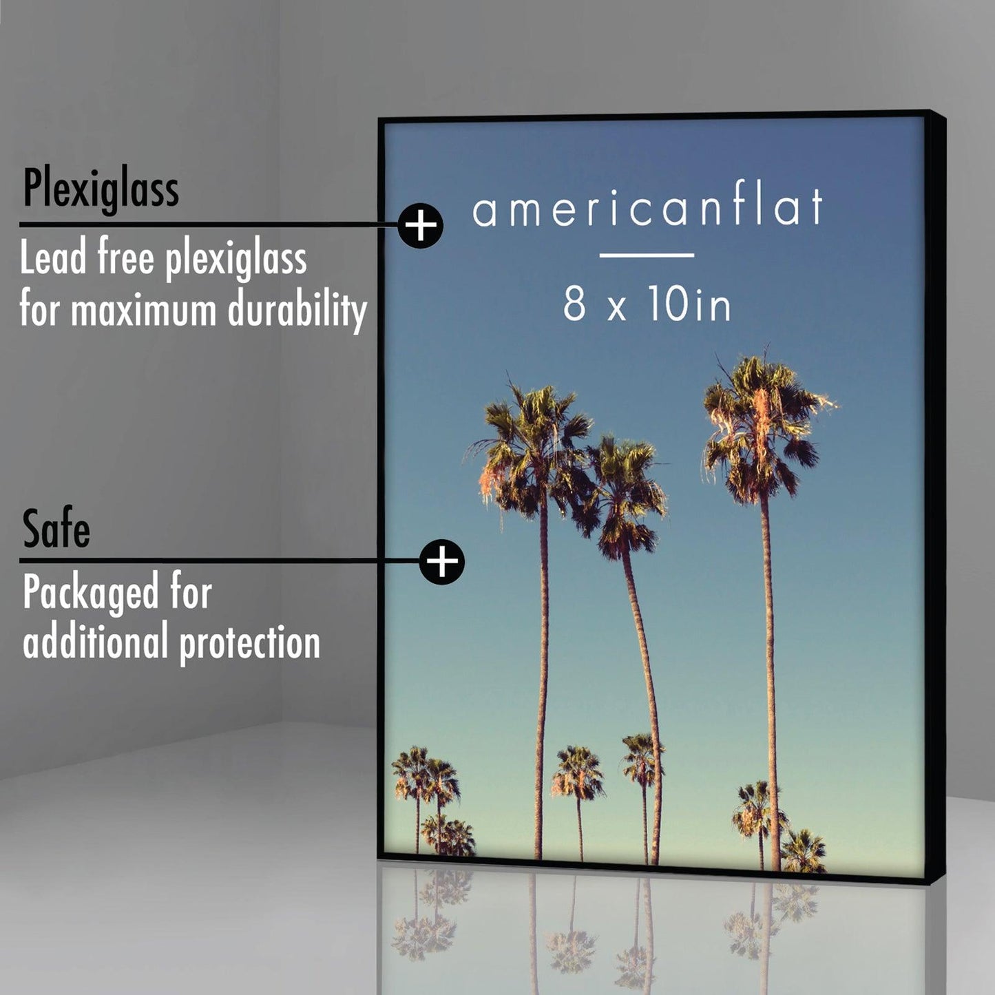 Set of 6 Thin Frameless Plastic Frames with Plexiglass and Pop-In Easel Stand For Horizontal and Vertical Display - Americanflat