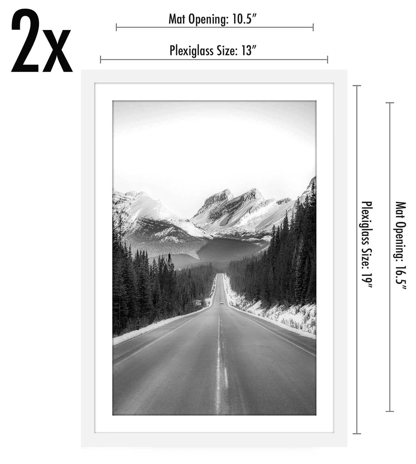 Picture Frame - Set of 2 - with Mat or Without Mat - Plexiglass Cover and Hanging Hardware included