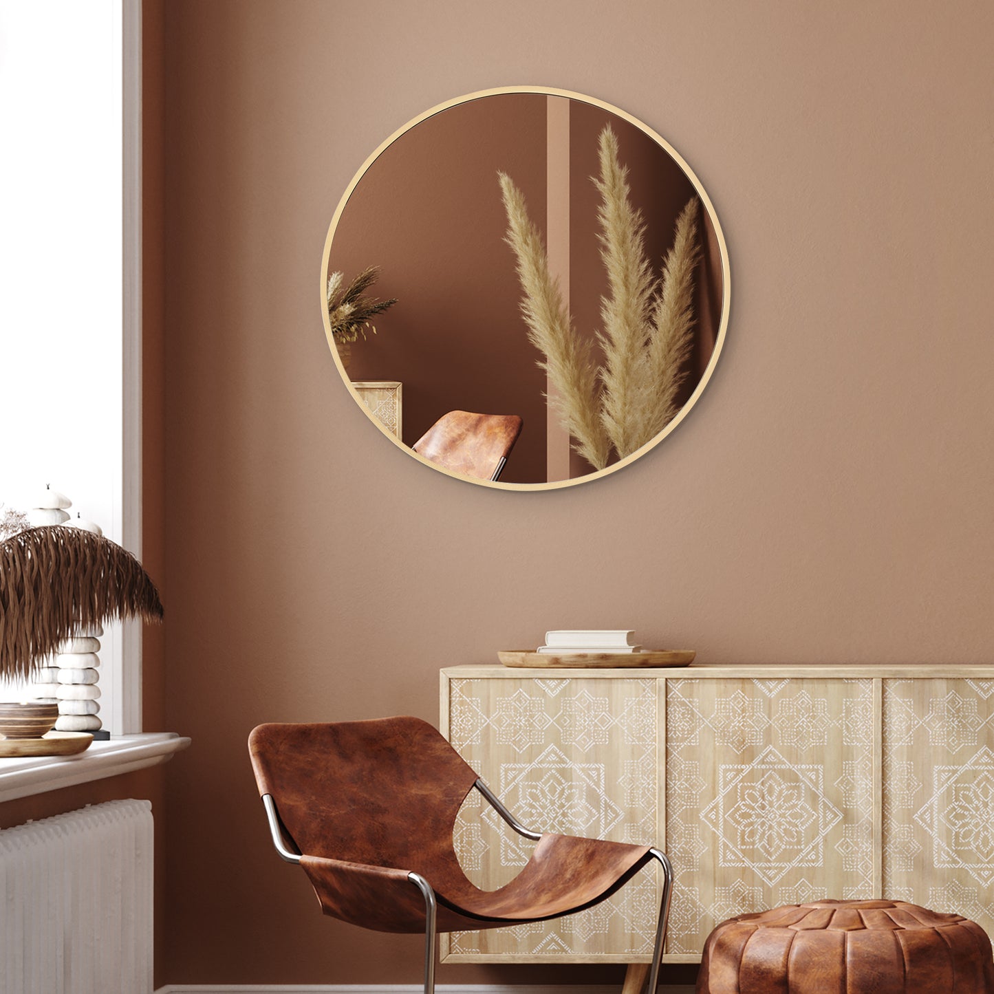 Framed Round Mirror - Circle Mirror for Bathroom, Bedroom, Entryway, Living Room