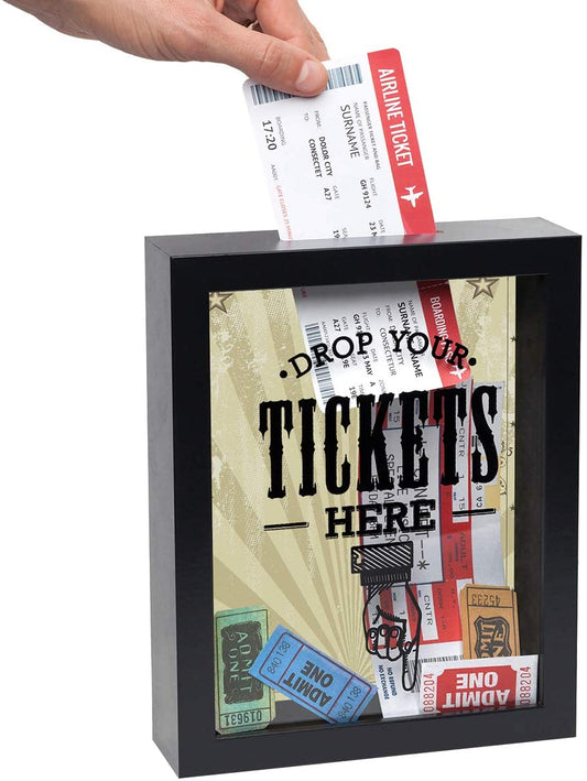 Drop Your Tickets Here Shadow Box Frame in Black with Polished Glass for Wall and Tabletop - 7" x 9" - Picture Frame - Americanflat