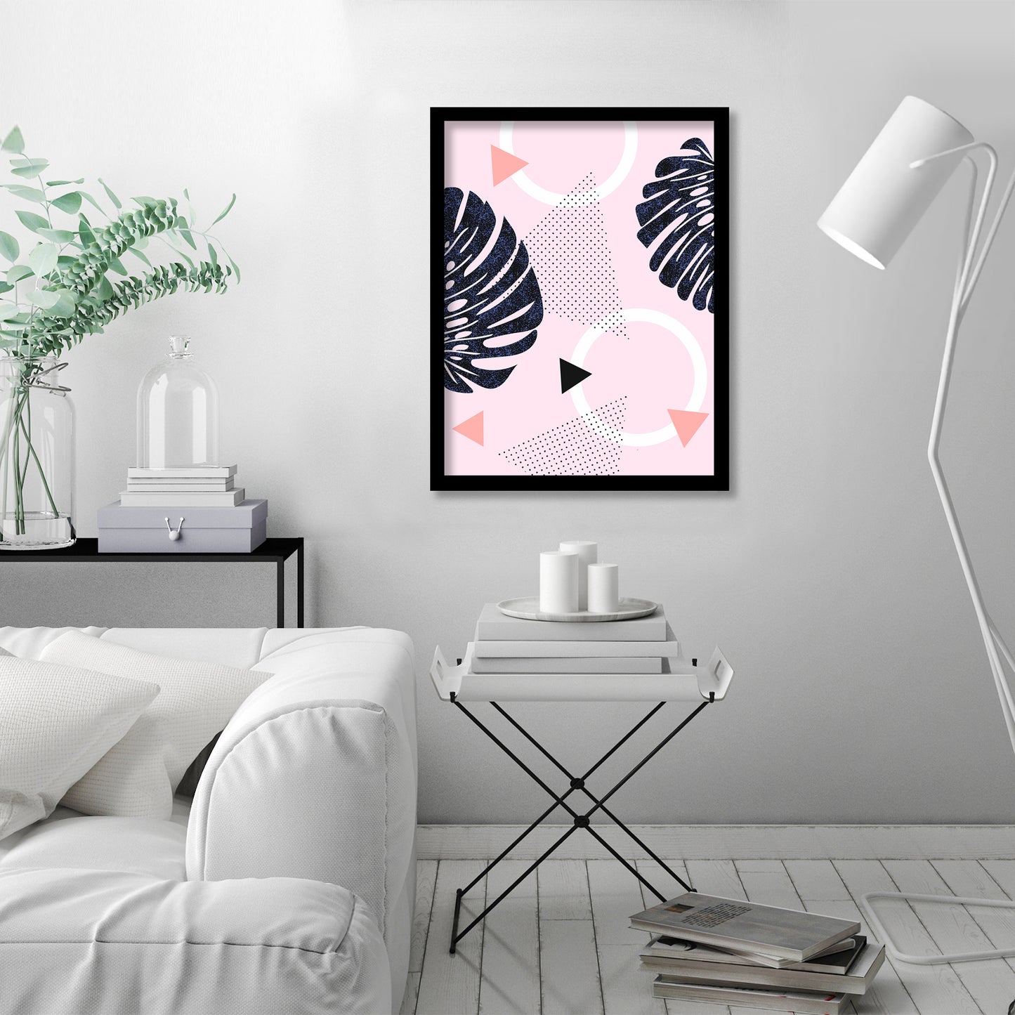 Shiny Monsteras On Pink by Emanuela Carratoni - Framed Print