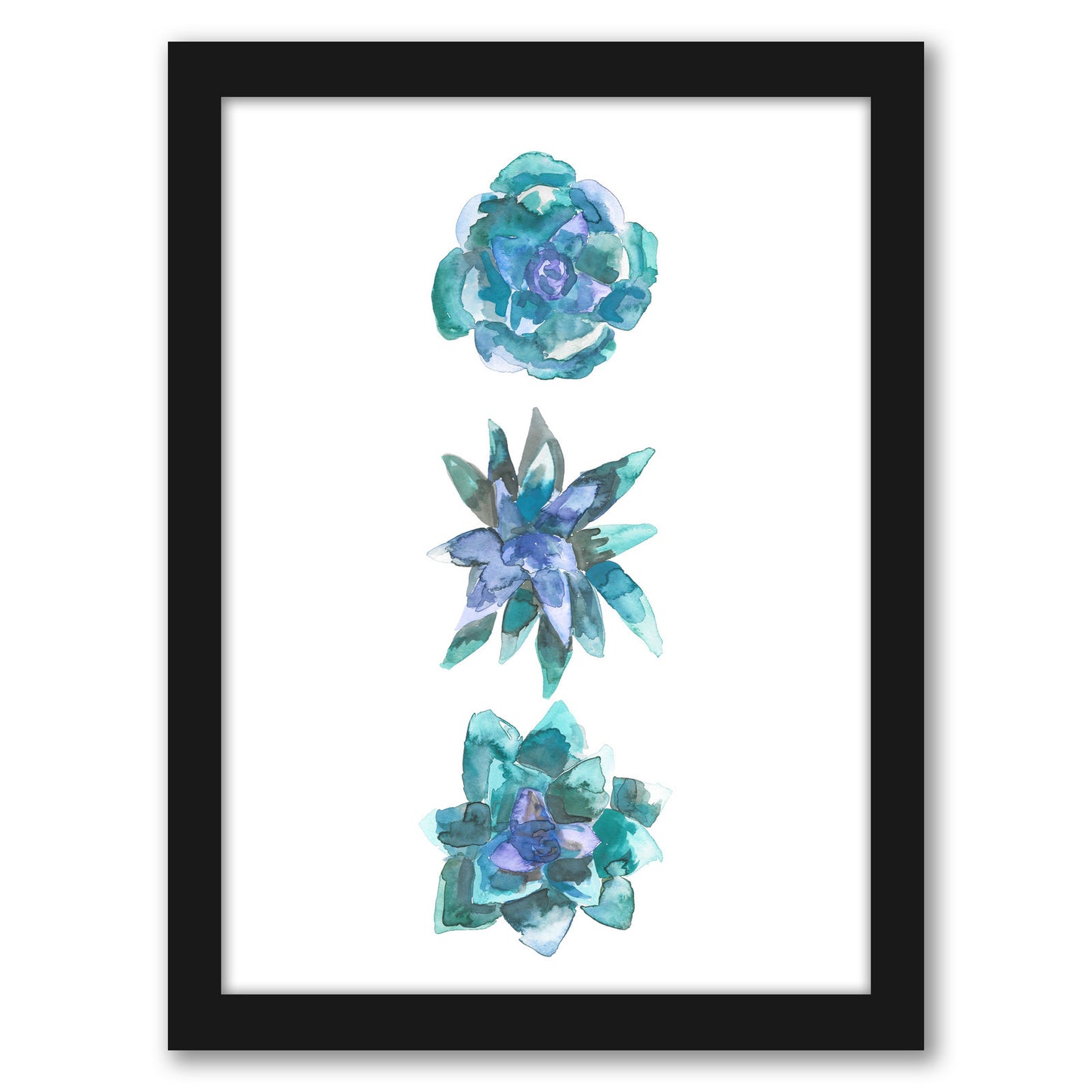 Watercolor Blue And Green Succulent Trio by Jetty Home Framed Print