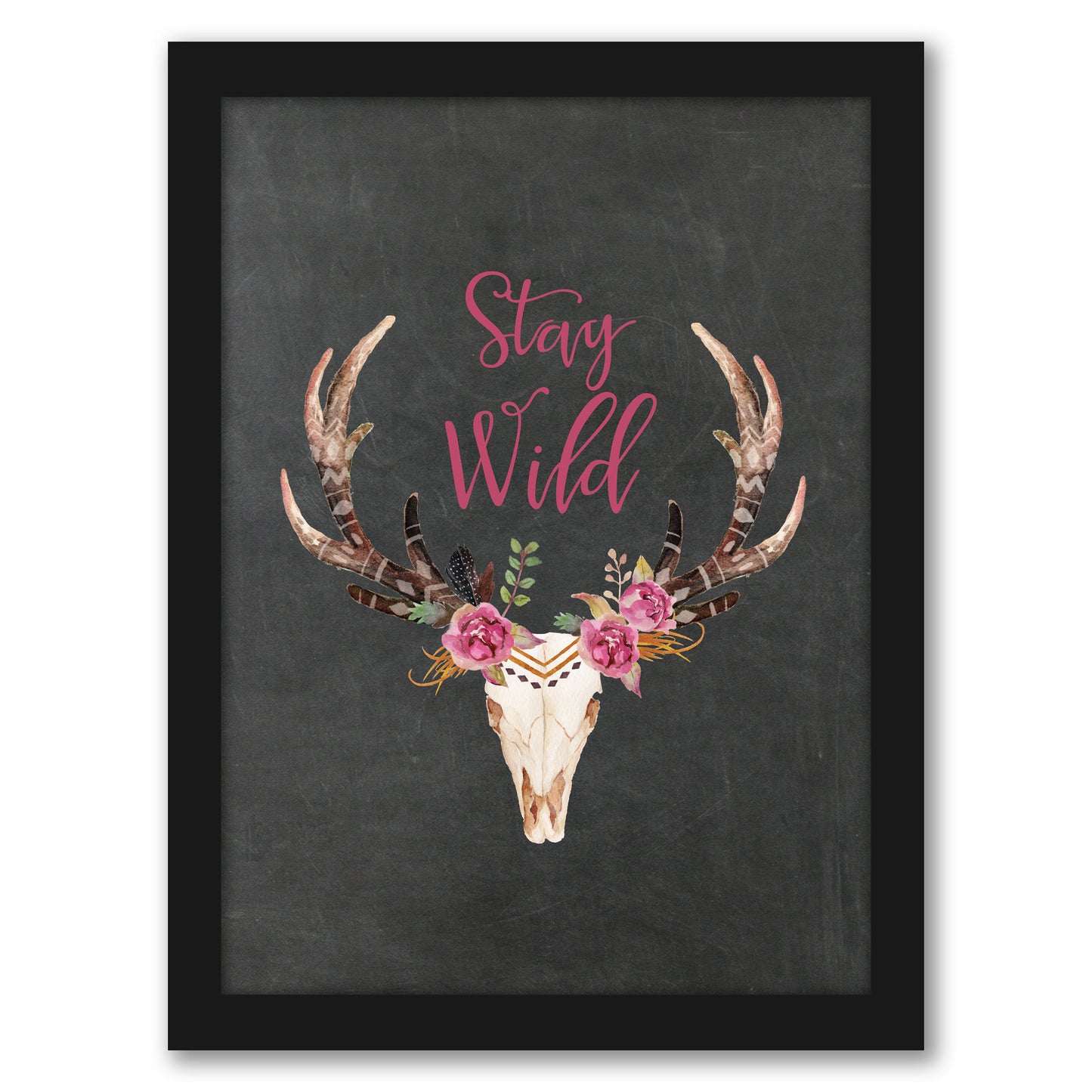 Stay Wild Skull Chalkboard by Amy Brinkman - Framed Print